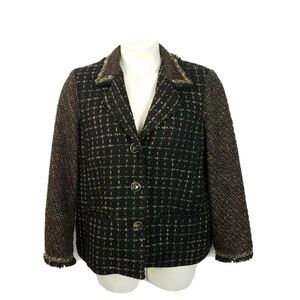 Chicos Blazer SZ 2 L 12 Black Brown Tweed Stone